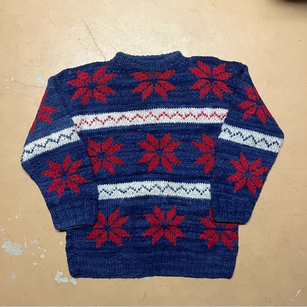 Vintage Unbranded Hand Knit Wool Sweater Red and Blue Sized Medium